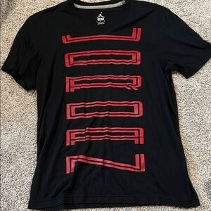 Jordan Men's Tee with Red Vertical Logo on Black